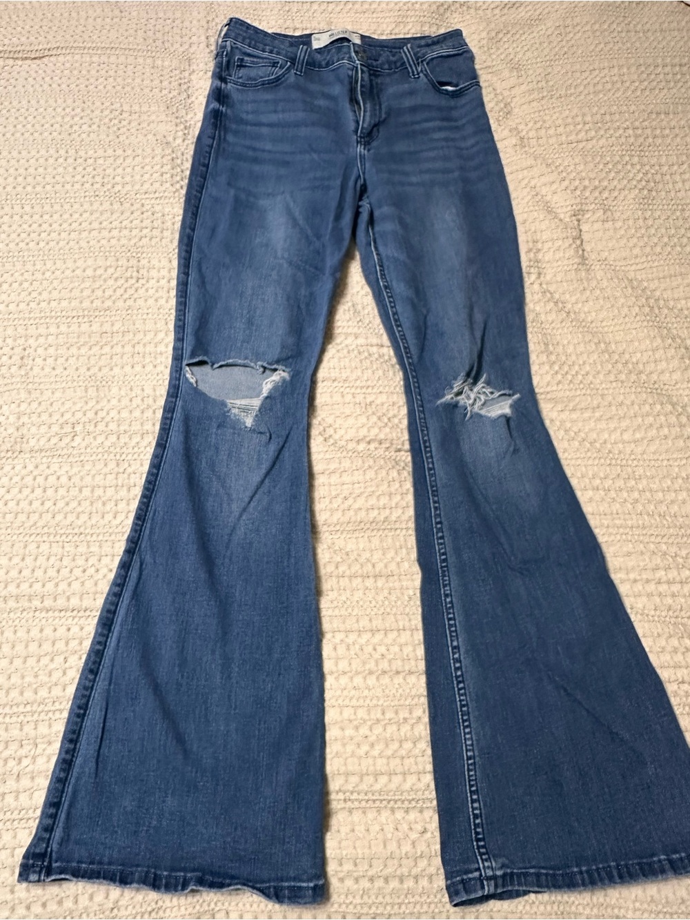 Hollister Blue Distressed Flared Jeans